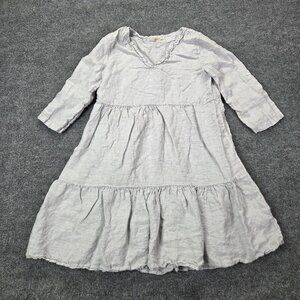 Francesca Bettini Dress Womens Large Gray Linen Made in Italy Tiered Boho‎ 8003